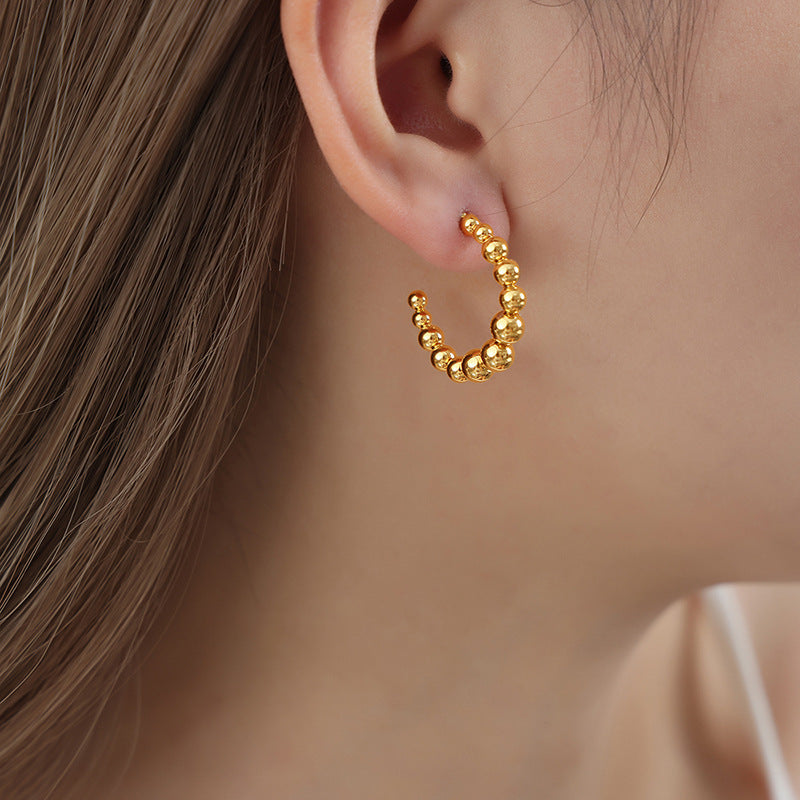 Wholesale Titanium Steel 18k Gold Vintage Steel Ball U-shaped Non-fading Earrings